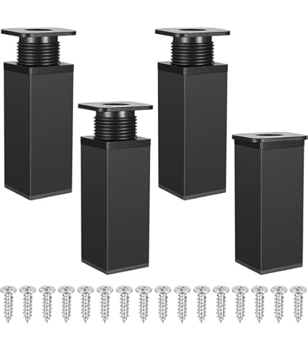 Metalen Aluminium Meubelpoten, Diy Meubelpoten, Set Van 4 Vierkante Vervangbare Poten, Voor Tv-tafels, Banken, Badkamers, in Hoogte Verstelbaar, Antislip Bankvoeten,Black-22cm/8.7in
