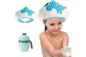 MOSIERRY Duschhaube Kinder mit Haarwaschbecher, Haarwaschhilfe Kinder Duschhaube Baby Haare Waschen Kinderschutz,Dinosaurier Blau
