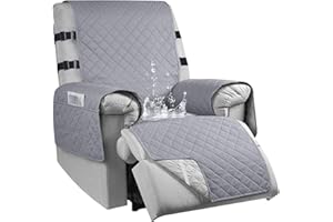 RAPRAP Sesselschoner für Kinder, Hunde, 100% Wasserdicht Relaxsessel Sesselschoner mit Taschen, 1 Sitzer rutschfest Sesselbezug für Fernsehsessel mit 2 Verstellbaren Riemen, Grey A, S