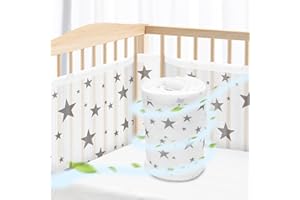WYSWYG Cot Bumper with Breathable Mesh,2 PCS Mesh Cot Bumpers,Breathable Cot Bumpers for Cot Bed 140×70cm for Toddlers Fits 4 Panel Cot,White Star