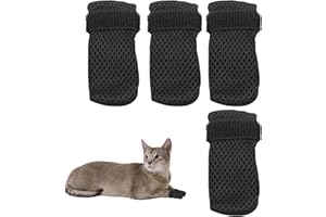 LECHISENOP 4 Pcs Anti Scratch Cat Boots - Anti Slip Cat Paw Socks Shoes - Adjustable Cats Claw Covers Breathable Mesh Foot Covers - Cats Paw Protector For Cutting Nails Pet Bathing (Black M)