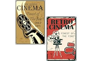 CREATCABIN 2 pcs Rétro Montrant Cinéma Signe Drôle Étain Signes Vintage Mur Art Décor Affiche Rustique pour la Maison Film Nuit Fête Théâtre Café Décoration Murale 20x30 cm