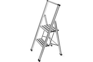 ‎WENKO WENKO Leichte Aluminium Trittleiter mit 2 Stufen für 50 cm höheren Stand, rutschsichere XXL-Stufen, Design Klapptrittleiter, TÜV Süd Zertifiziert, 44 x 101 x 5,5 cm, Silber matt