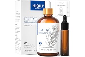HIQILI Tea Tree Oil 100ml for Nail Fungus, Acne, Skin & Hair Care, Aromatherapy, Diffuser