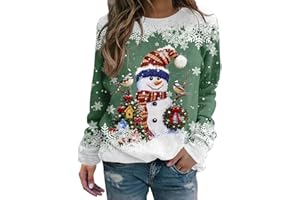 GENERIC Weihnachtspullover Damen Langarmshirt, Pullover Weihnachten Damen Sweatshirt,Weihnachtsshirt Damen Langarm mit Schneemann Weihnachtsmotiv Große Größen Weihnachts Tshirt für Frauen Teenager Mädchen