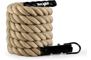 Yes4All Klättringsrep med karbinhake 38 mm diameter för fitness och styrketräning, crossfitövningar och hemträning, styrketrä