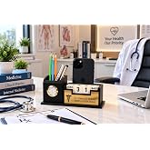 Deskart Personalized Doctor Desk Organizer with Pen Holder, Mobile Stand, Clock & Perpetual Calendar | Customized Doctor Name