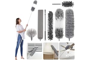 RELAX LOVE 7 Pièces Plumeau Telescopique, Plumeau en Microfibre, Plumeau Poussiere Telescopique, Télescopique Polonais Outil de Nettoyage de Poussière Lavable pour Nettoyage Cobwebs High Plafonds Voitures