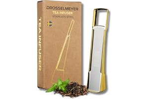 DROSSELMEYER Infuseur à thé en Acier Inoxydable conçu et produit en Suède - Passoire à thé à manche Anti-goutte - Design élégant avec couvercle coulissant micro-perforé - Filtre à thé