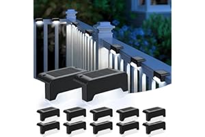 Solpex Luces Solares Para Vallas para Jardín Exterior, Paquete de 12 Luces Solares para Terrazas Exteriores, IP44 Resistentes al agua para Escaleras, Vallas, Patios(Negro, Blanco Frío)