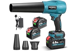 Yofidra Leaf Blower Cordless, Upgraded Brushless Turbine 33000RPM 300m/s, 2x6.0Ah Batteries & Charger, 3-Speed & 4 Nozzles, Electric Garden Blower for Garden/Patio Cleaning, Lawn Care & Snow Removal