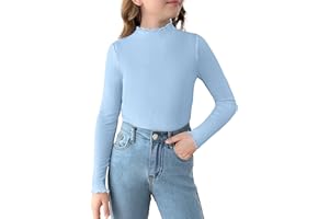 Arshiner Filles Manches Longues Thermique Enfants Demi Col Roulé LoisirsT-Shirt Col Rond Élégant Automne Hiver Pulls pour Fille 5-13 Ans
