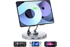 YCE Docking Station 10 in 1 4K@60Hz HD SD TF 4.0 Reader,Gigabit Ethernet RJ45 100W PD,3.5mm Audio Jack,USB A,USB C Rotatable Folding Type-C Tablet Ständerhalter fur iPad,Steam Deck,ROG,Legion Go