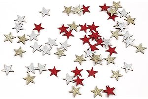 Oblique Unique 60 Holzsterne als Tischdeko für Weihnachten - Sterne in Rot Gold Weiß mit Glitzer - Streudeko Sterne für Weihnachten aus Holz - Weihnachtsdeko aus Holz für Advent DIY Basteln