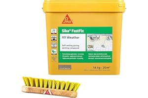 PERFECTONISH Sika Fast Fix All Weather | Ready to Use, Self-Setting Paving Jointing Compound for Any Weather, Suitable for Stones Setts, Paving Block and Footpaths With Scrub Brush 14kg - 20 sq.m (Deep Grey)