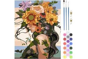 QENSPE Paint by Numbers for Adults and Beginner, Girl Flower Painting by Number Kits On Canvas, Frameless DIY Color Oil Painting Acrylic Paints, Home Wall Decor 40x50cm/16x20in