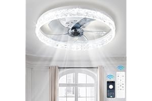 Finktonglan Modern LED Ceiling Fans with Lights and Remote, 50 cm Dimmable Bladeless Ceiling Fan 6 Speeds Bedroom Fan Ceiling Light Quiet Small Ceiling Fan Light for Living Room, White