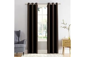 REHAN & CO Blackout Curtains for Bedroom Super Soft Thermal Insulated Black Out Eyelet Curtains with Tie Backs for Living Room, Kitchen Brown (W66 x L90 Inch 2 Panels)