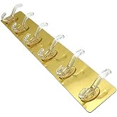 Promosyonca 5'li Kendinden Yapışkanlı Banyo ve Mutfak Askısı, İz Bırakmayan, Şeffaf Plastik Duvar Askılığı (1, Gold)