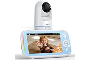 BOIFUN 5" Camara Vigilancia Bebe, Rotación de 360°, sin WiFi，Visión Nocturna Infrarroja Invisible, Solo Voz, Zoom 3X, Pantalla IPS Clara, Barra de Volumen, 3050mAh.