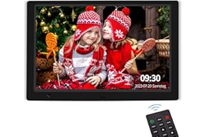 JIMWEY Digitaler Bilderrahmen 10 Zoll mit Bewegungssensor Kalendar Alarm 1080P IPS Display Elektronischer Fotorahmen Foto/Musik/Video Player Unterstützt Dia, USB/SD Karte, Autom. Ein/Aus, Digital Photo Frame