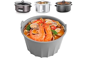 BESTYIJO 2 Piezas Forro de Silicona para Olla de Cocción Lenta Reutilizable a Prueba de Fugas, Apto para Lavavajillas, Silicona de Grado Alimenticio, para Olla Ovalada o Redonda (Azul + Gris)