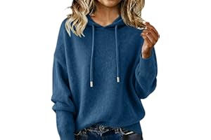 Generisch Pull pour femme en laine mérinos 100 % laine pour l'automne et l'hiver Sweat à capuche décontracté à manches longues Pull en tricot uni doux et chaud durable Mode quotidienne