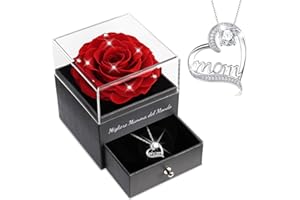 Sunia Rosa Stabilizzata Regalo Mamma Compleanno, Vera Rosa Eterna con Collana Argento 925 Donna, Migliore Mamma del Mondo, Regalo Donna Nonna Compleanno Natale San Valentino Anniversario