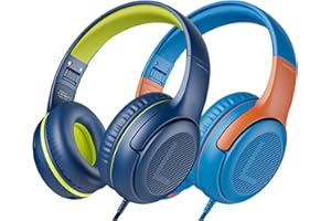 AWATRUE awartue Auriculares para Niños con Micrófono Auriculares con Cable con limitador de Volumen de 85/94 dB Auriculares para Niños Niñas Adolescentes, iPad, Tableta, Viajes (VerdeAzul+NaranjaAzul)