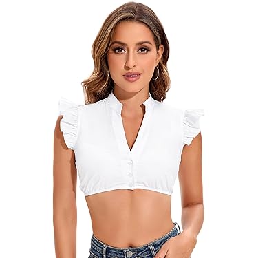 KILOXYEFRO Dirndl Bluse Damen - Spitze V-Ausschnitt Kurzarm