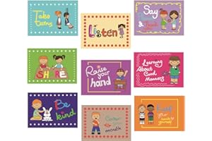 HONTOUSIP 9 bonnes habitudes polies règles de classe signes et affiches éducatives pour l'apprentissage des tout-petits, matériel d'enseignement anglais décoration salle de classe