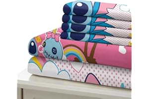 DELLIOP Stitch poszwa na kołdrę dla 2 osób z nadrukiem Lilo i Stitch z zamkiem błyskawicznym i 2 różnymi poszewkami na poduszki 50 x 75 cm, zestaw pościeli dla dziewczynek i chłopców, różowy, 140 x