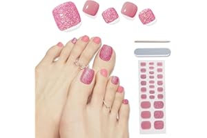 SHEFAVE Nail Gel Strips, 26 Pcs Semi Cured Gel Toe Nail Strips - UV/LED Lamp Required Gel Nail Wraps - Toenail Wraps Soft Self-Adhesive Gel Pedicure Stickers Long Lasting Salon Quality (BSJ-0083)