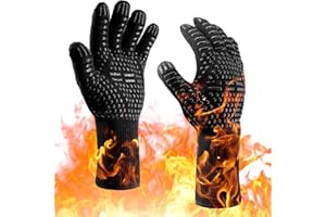 GJNMYSD Oven Gloves With Fingers, 800 ℃/1472℉ Heat Resistant Grilling Gloves Silicone Non-Slip Oven Gloves Long Kitchen Gloves for Barbecue, Cooking, Baking, Cutting,Soldering
