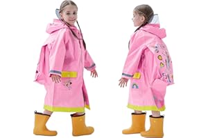 Baogaier Poncho Impermeable Niños Impermeables Unisex Chubasqueros Capa Chaquetas de Lluvia Abrigos Traje de Charco Infantil Niñas Encapuchado Mono de Bolsillo Reflectante Impresión Animal 3-12 años