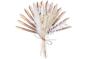 The Baked Studio - Boho Dried Flower Cake Topper Set With Mocha Latte & Gold Ombre Sun Palm Leaf Leaves & White Dried Flowers For Cake Decorating (Mocha Latte)