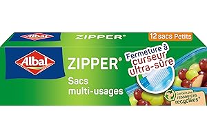 Albal - 12 Sacs multi-usages Zipper - Petit Modèle 1L - Pour conserver, congeler, ranger ou transporter - Fermeture à curseur - Réutilisable