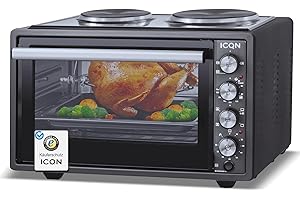 ICQN Mini horno con placas calefactoras, Horno de pizza, Mini horno, 42 litros, Esmaltado, Antracita
