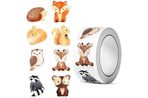 WUPENGZON 500 Stück Runde Tier Aufkleber,8 Muster Stickerrolle,Reward Aufkleber Tiere,Belohnungsaufkleber,Tiere Sticker Rolle,Self-Adhesive Tierstickerr für Mädchen Junge Scrapbooking DIY Crafts (Farbe B)