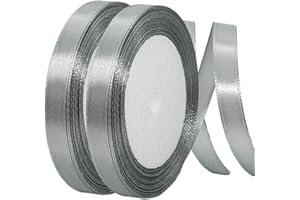 YAYAFUNFUN Cinta de Satén Fino 10mm,Cinta Regalo Plata,44m Seda Raso-Inta de Lazo,Cinta de Tela para Envolver regalos,Manualidades,Ramo de Novia,Globos,Cinta de Raso para Decoración de Recuerdos de Boda