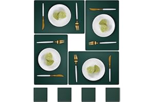 pigchcy Leather 45x30cm Placemats and Coasters Set of 4 PVC Heat-Resistant Waterproof Placemats Washable Wipeable Table Mats for Dining Room and Decor (Grass Green)