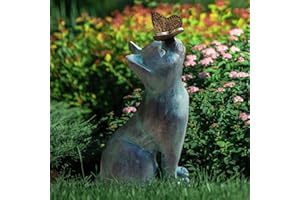 HIAME Figurines de jardin décoratives pour l'extérieur, chaton avec papillon - Statue de jardin - Statue de jardin - Sculpture animale imperméable en résine - Décoration de la maison - Cadeaux de