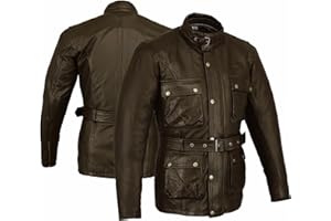 BIKERS GEAR UK Veste de moto - En cuir de vache huilé et ciré - Style classique - Avec protection - Marron