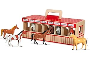 Melissa & Doug, Étable Pour Chevaux De Spectacle, Étable En Bois Portative, Jouet en bois avec accesoires, 8 chevaux, Jeu créatif, Cadeau pour garçons et filles de 3 4 5 6 7 ans
