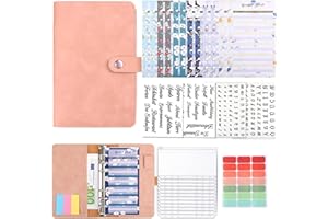A6 Binder Budget Planner Deutsch, Qupuce PU Leather Ringbuch mit 12 Binder Taschen Geldumschläge, 12 Sinking Funds Organizer, Passende Aufkleber und Etiketten, für Money Organizer Cash Leveling (Rosa)