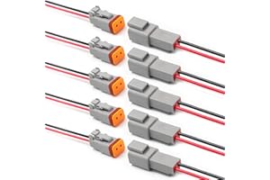 Elecbee 5 Pairs DT Connector 2 Pin with 16 AWG Cable, Deutsch Connector Set, Waterproof Electrical Connectors, Automotive Cable Connectors, Plug Connector with Cable