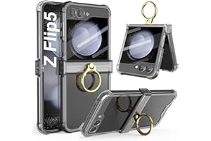 GOHHME Custodia per Samsung Flip 5, in TPU, antiurto, sottile, estetica, trasparente, resistente, con supporto ad anello e cerniera per Galaxy Z Flip5 (nero)