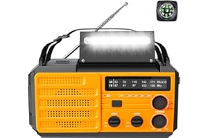 YIKANWEN Tragbar Kurbelradio mit Eingebaute 8000mAh Akku Solar Radio Notfallradio mit USB Handyladefunktion AM/FM/WB Radio mit LED Taschenlampe & Leseleuchte, SOS Alarm,Kompass für Camping Ourdoor (O