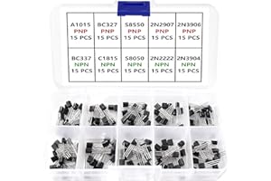 YIXISI 150 PCS 10 Values A1015 BC327 BC337 C1815 S8050 S8550 2N2222 2N2907 2N3904 2N3906 NPN PNP Power Transistor Assortment Kit