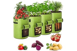 Airsnigi Potato Grow Bags, 4 Pack 10 Gallon Plant Growing Bags Breathable Garden Growing Bag Planting Tomatoes, Vegetables, Strawberry with Window Flap and Handles - Green